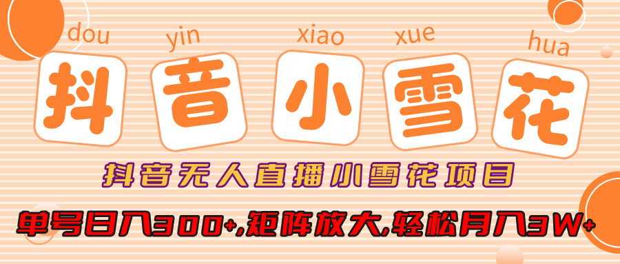 小雪花项目，抖音无人直播，单号日入300+,矩阵放大,轻松月入3W+-天天资源网