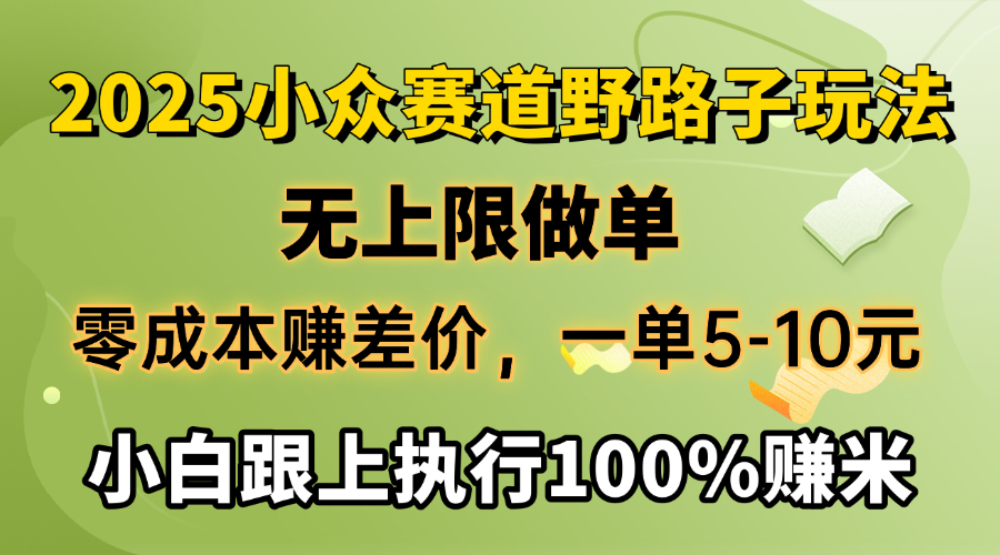 2025小众赛道，无上限做单，零成本赚差价，一单5-10元，小白跟上执行100%赚米-天天资源网