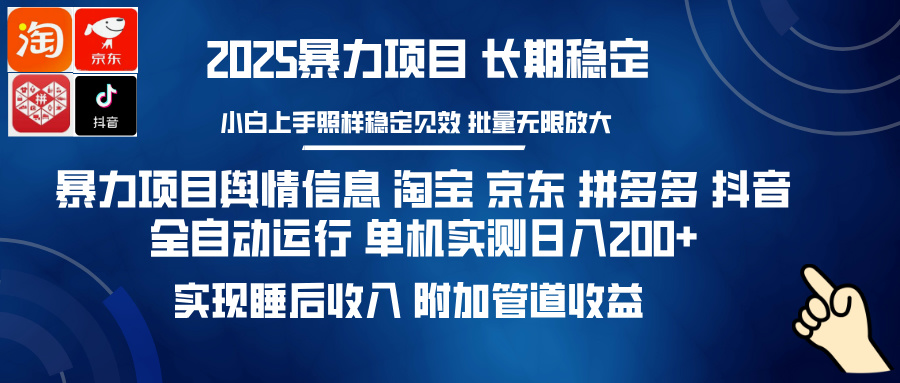 暴力项目舆情信息 淘宝 京东 拼多多 抖音全自动运行 单机实测日入200+ 实现睡后收入 附加管道收益-天天资源网