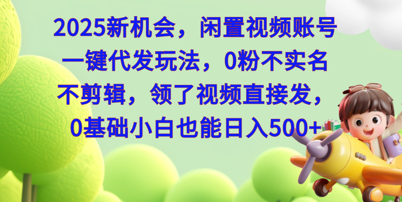 2025新机会，闲置视频账号一键代发玩法，0粉不实名不剪辑，领了视频直接发，0基础小白也能日入500-天天资源网