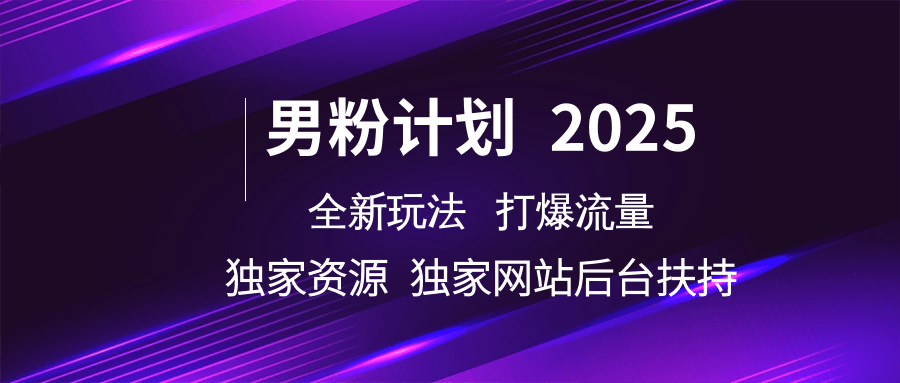 男粉计划2025全新玩法打爆流量 独家资源 独家网站 后台扶持-天天资源网