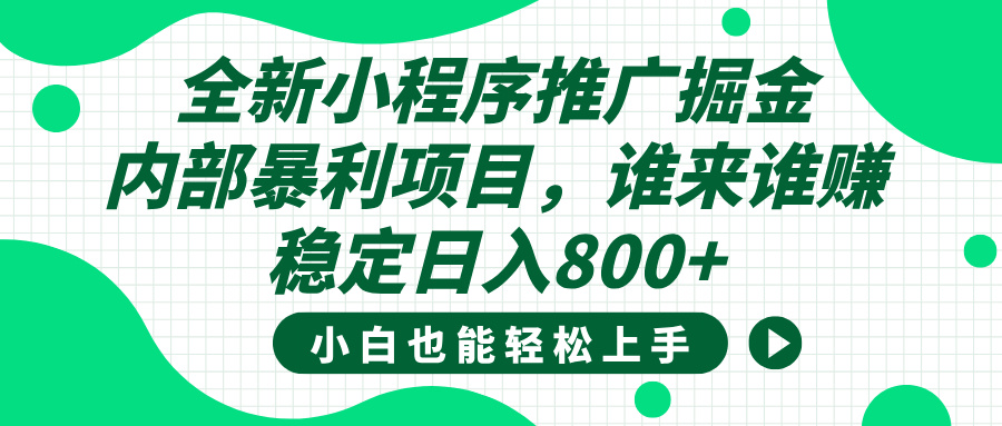 全新小程序推广掘金，内部暴利项目，小白轻松上手，稳定日入800+-天天资源网