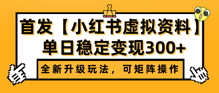 首发【小红书虚拟资料】全新升级玩法，可矩阵操作，单日稳定变现300+-天天资源网