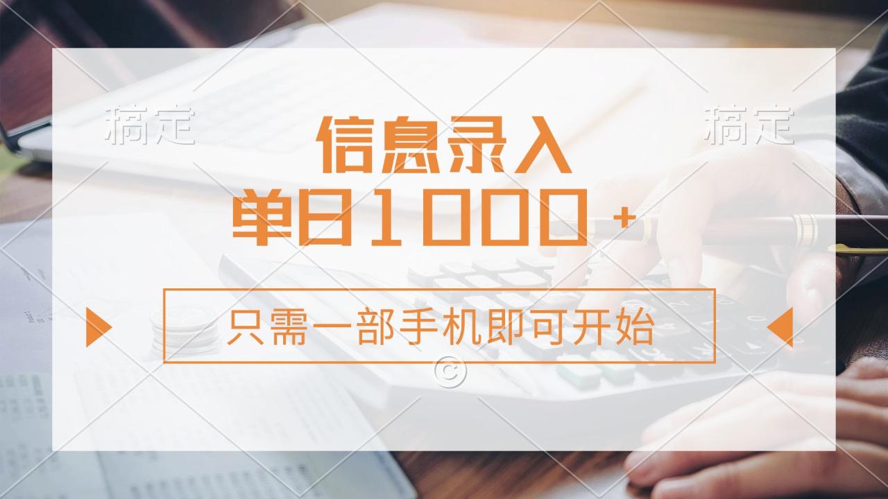 信息录入，几秒钟一单，只需一部手机即可开始，0成本，每天1000+-天天资源网