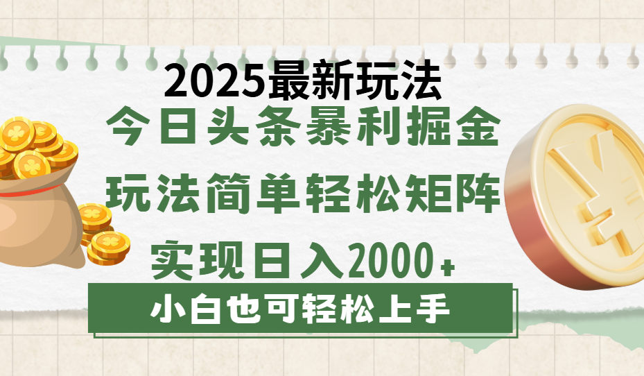 今日头条2025最新玩法，思路简单，复制粘贴，轻松实现矩阵日入2000+-天天资源网