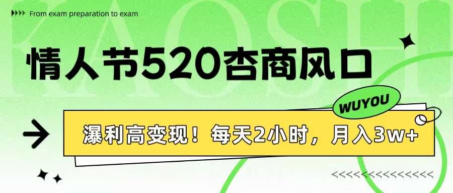 情人节520杏商风口，瀑利高变现！每天2小时，月入3万+！-天天资源网