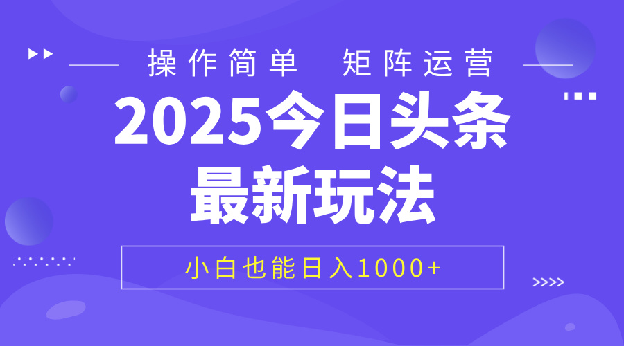2025今日头条最新玩法，0粉可做，复制粘贴，小白也能日入1000+-天天资源网
