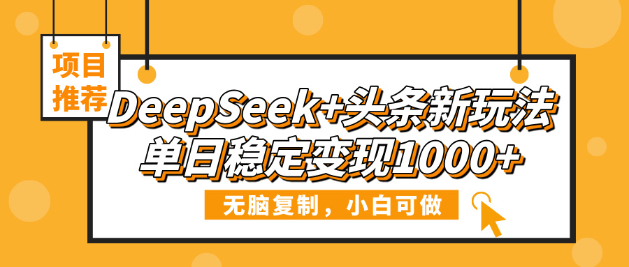 DeepSeek+头条新玩法，无脑复制，小白可做，单日稳定变现1000+-天天资源网