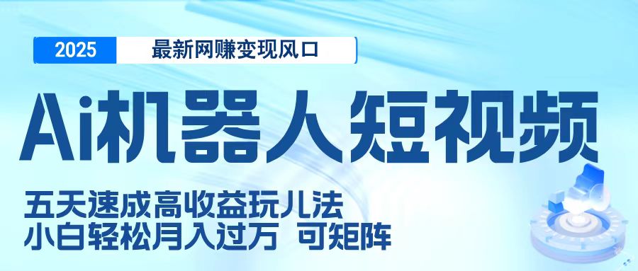 二零二五最新网赚变现风口，Ai 机器人短视频，五天速成高收益玩儿法，小白轻松月入过万，可矩阵-天天资源网