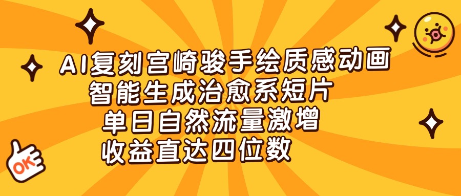 AI复刻宫崎骏手绘质感动画，智能生成治愈系短片，单日自然流量激增，收益直达四位数-天天资源网