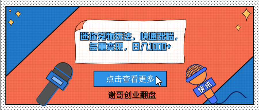 迷你宠物玩法，快速涨粉，多重变现，日入1000+-天天资源网
